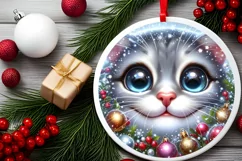 Christmas Cat Round Ornament Sublimation PNG Product Image 2