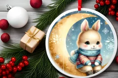 Cute Winter Bunny on Moon Sublimation PNG Product Image 2