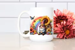 Gnome House with Sunflower, Rainbow and Flowers, Watercolor Product Image 2