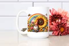 Gnome House with Sunflower, Rainbow and Flowers, Watercolor Product Image 2