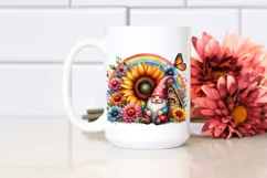 Gnome House with Sunflower, Rainbow and Flowers, Watercolor Product Image 2