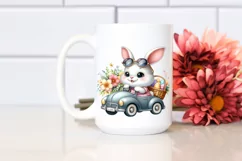 Easter Bunny Driving Egg Flower, Clipart |T-shirt, Mug PNG Product Image 2