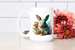 Abstract Bunny with Plant Leaves and 3D Flowers PNG Product Image 2