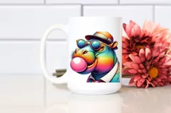 Hippo Portrait with Sunglasses Hat, Watercolor Style, Product Image 2