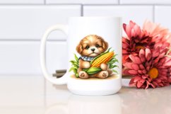 Baby Puppy Holding Corncob, Watercolor Style, Clipart Product Image 2