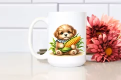 Baby Puppy Holding Corncob, Watercolor Style, Clipart Product Image 2