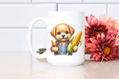 Baby Puppy Holding Corncob, Watercolor Style, Clipart Product Image 2