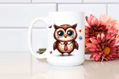 Funny Owl Standing with Sun Hat | Watercolor Clipart Product Image 2