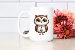 Funny Owl Standing with Tie | Watercolor Clipart Product Image 2