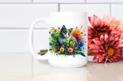 Abstract Kitten with Plant Leaves and 3D Flowers PNG Product Image 2