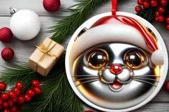 Christmas Cat Round Ornament Sublimation PNG Product Image 2