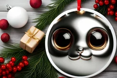 Christmas Cat Round Ornament Sublimation PNG Product Image 2