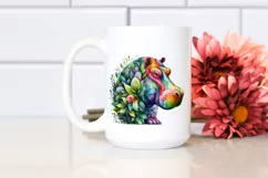 Abstract Hippo with Plant Leaves and 3D Flowers PNG Product Image 2