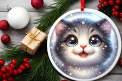 Christmas Kitten Round Ornament Sublimation PNG Product Image 2