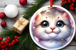 Christmas Kitten Round Ornament Sublimation PNG Product Image 2