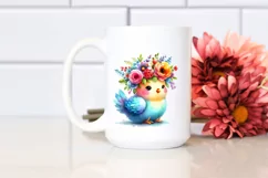 Colorful Chicken with Flower Crown, Cartoon Style PNG Product Image 2