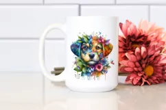 Abstract Puppy with Plant Leaves and 3D Flowers PNG Product Image 2