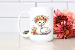 Cartoon-Style Swan with Flower Crown, Transparent PNG Product Image 2