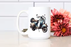 Watercolor Vintage Dirty Scooter with Ribbons | Clipart Product Image 2