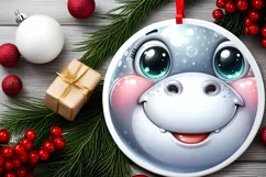Christmas Hippo Round Ornament Sublimation PNG Product Image 2