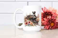 Watercolor Vintage Rusty Train with Flowers | Clipart Product Image 2