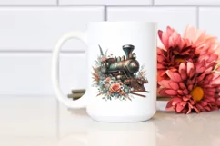 Watercolor Vintage Rusty Train with Flowers | Clipart Product Image 2