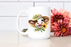 Cow Portrait Sun Hat Flower Clipart Product Image 2