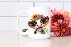 Cow Watercolor Cow Portrait with Sun Hat and Enthusiastic Product Image 2