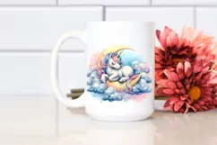 Colorful Unicorn Napping on Moon, PNG Product Image 2