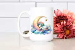 Colorful Unicorn Napping on Moon, PNG Product Image 2