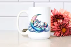 Colorful Unicorn Napping on Moon, PNG Product Image 2