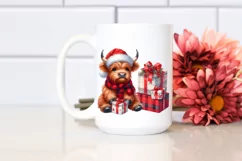 Highland Cow with Santa Hat, Transparent PNG Product Image 2