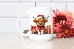 Highland Cow with Santa Hat, Transparent PNG Product Image 2
