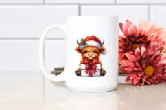 Highland Cow with Santa Hat, Transparent PNG Product Image 2