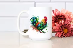 Vibrant Chicken in Abstract Frame, Watercolor PNG Product Image 2