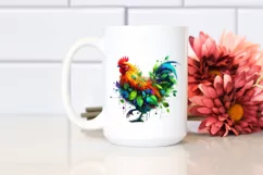 Vibrant Chicken in Abstract Frame, Watercolor PNG Product Image 2