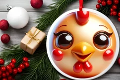 Christmas Chicken Round Ornament Sublimation PNG Product Image 2