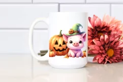 Cute Baby Pig Halloween Scene | Sublimation Clipart Product Image 2