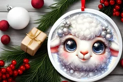 Christmas Lamb Round Ornament Sublimation PNG Product Image 2