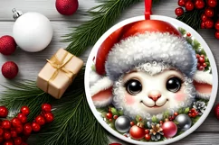 Christmas Lamb Round Ornament Sublimation PNG Product Image 2