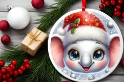 Christmas Elephant Round Ornament Sublimation PNG Product Image 2