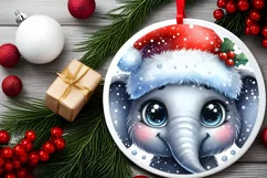 Christmas Elephant Round Ornament Sublimation PNG Product Image 2