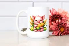 Funny Cute Baby Pig Holding Corncob | Sublimation | Clipart Product Image 2