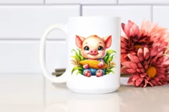 Funny Cute Baby Pig Holding Corncob | Sublimation | Clipart Product Image 2