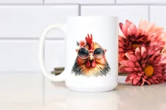 Watercolor Funny Chicken Portrait Sunglasses | Clipart Product Image 2