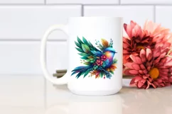Vibrant Bird with Flowers, Watercolor PNG Product Image 2