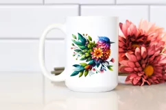 Vibrant Bird with Flowers, Watercolor PNG Product Image 2