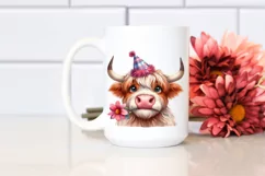 Highland Cow Party Hat Big Eyes | Clipart Product Image 2