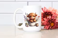 Cute Baby Highland Cow in Vase Clipart Product Image 2