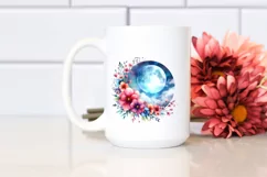 Magical Moon with Flowers Watercolor | Clipart Product Image 2